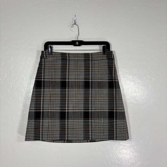 Theory Skirt Womens 6 Black Brown Plaid Staple Wrap Becket Portland Wool Blend - Picture 1 of 7